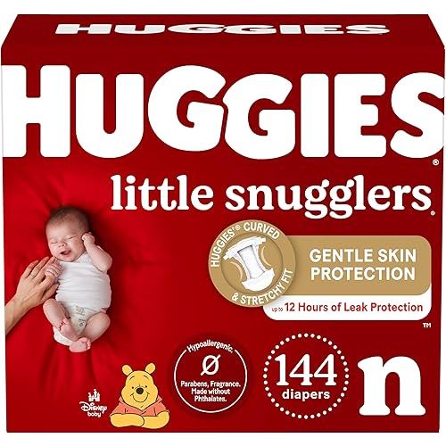 Huggies Newborn Diapers, Little Snugglers Newborn Diapers, Size Newborn (up to 10 lbs), 144 Count, White