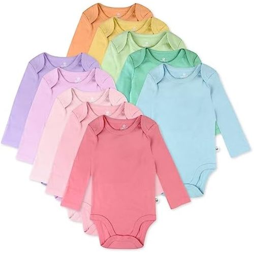 HonestBaby 10-Pack Long Sleeve Bodysuits One-piece 100% Organic Cotton for Infant Baby Boys, Girls, Unisex