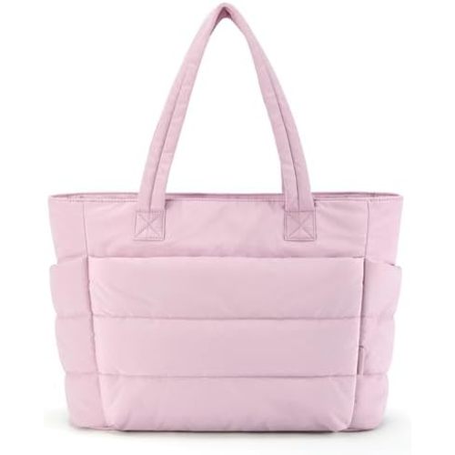 BAGSMART Tote Bag for Women, Lightweight Puffy Tote Bag with Compartments, Quilted Shoulder Bag Handbag for Travel, Work