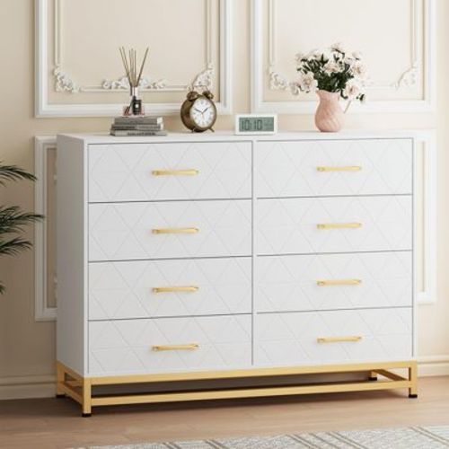 Dresser for Bedroom, Black Dresser with 8 Drawers, Dressers & Chests of Drawers, Metal Handle