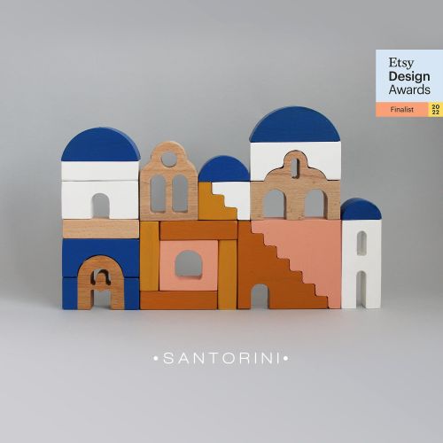 Handmade Building Blocks | Toy Gift | Birthday Gifts | City icons | Greece Santorini | ETSY DESIGN AWARDS Finalist 2022
