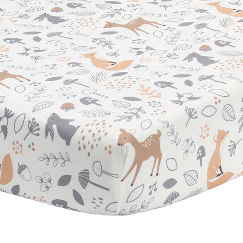 Deer Park White/Gray Woodland Animals Baby Fitted Crib Sheet– Lambs & Ivy