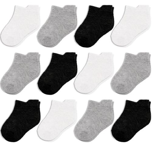 Cozyway Ankle Cotton Baby Socks - 12 Pack Stretch Baby Socks, Infant Socks, Black/White/Dark Gray, 6-12 Months, Unisex
