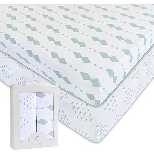 Ely’s & Co. Crib Sheets, Baby Boy/Girl Fitted Crib Mattress Sheet Set, 2 Pack, 100% Jersey Knit Cotton, Infant and Toddler Nursery Bedding, Grey Sage Diamond, 28” x 52”