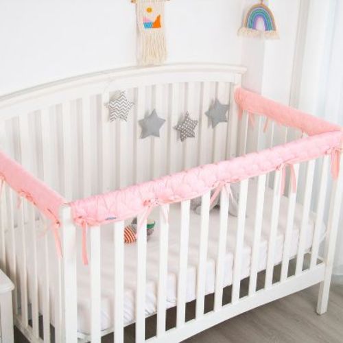 Biloban-3 Pieces Reversible Crib Rail Covers, Crib Rail Guard, Teething Guard Wrap ,Thick Quilted, Pink & White, Set of 3