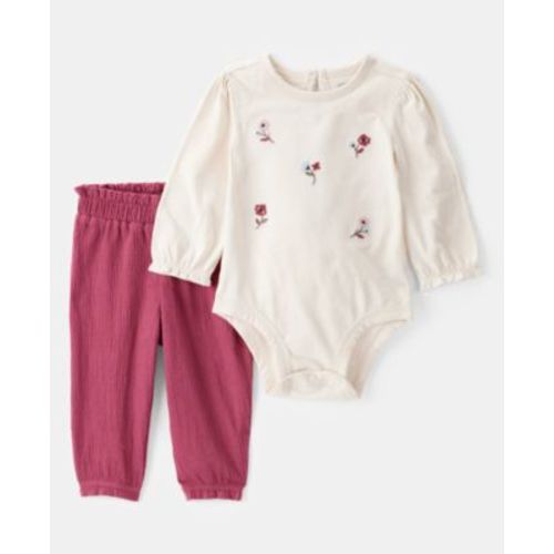 Baby Girls Floral Long-Sleeve Bodysuit & Pants, 2 Piece Set