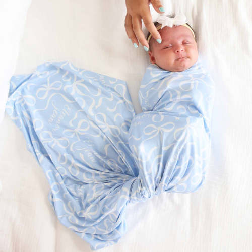 Blue-tiful Bows Personalized Swaddle Blanket | Caden Lane