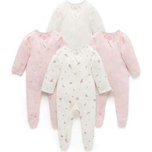 4 Pack Zip Coverall Vanilla Blossom Pack - Purebaby Rompers | Maisonette, 0-3M