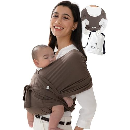Konny Original Baby Carrier SoftBreeze Luxury Carrier Wrap, Easy to Wear Baby Wrap Carrier, Perfect Essentials Cloths for Newborn Babies up to 44 lbs, (Mocha, XXL)