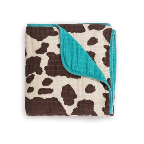 Itzy Ritzy Baby Blanket – Soft Cotton Muslin Multi-Use Blanket - Can Be Used as a Tummy Time Mat, Nursing Cover, Stroller Shade & More – Measures 30" x 40", Machine Washable (Cow Print)