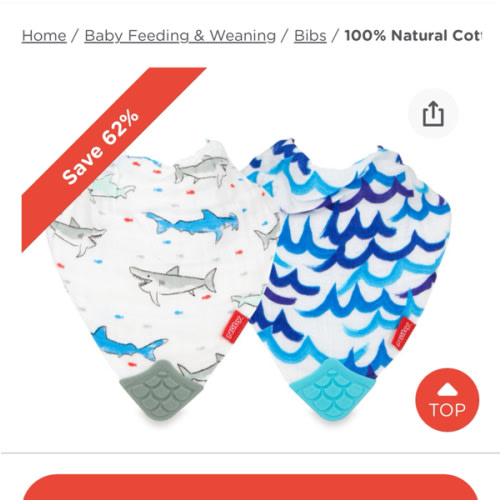 100% Natural Cotton Muslin Teething Bib (2 Pack)