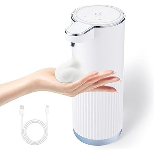 Automatic Foaming Soap Dispenser, 4-Level Adjustable Electric Foam Hand Soap Dispenser, USB Rechargeable Touchless for Bathroom Countertop, Kitchen, 13.5oz (White)