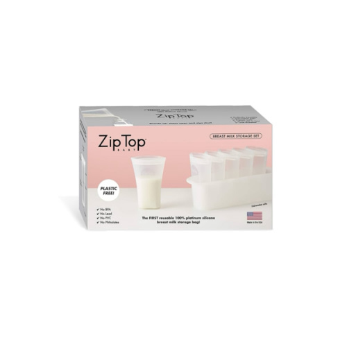 Zip Top Reusable 100% Platinum Silicone Breast Milk Storage, Made in the USA - Bag Set of 6 + Freezer Tray