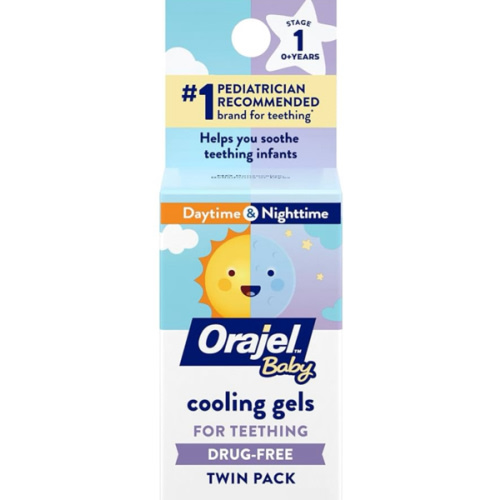 Orajel Baby Daytime & Nighttime Cooling Gels for Teething, Drug - Free, #1 Pediatrician Recommended Brand for Teething*, Two 0.18oz Tubes