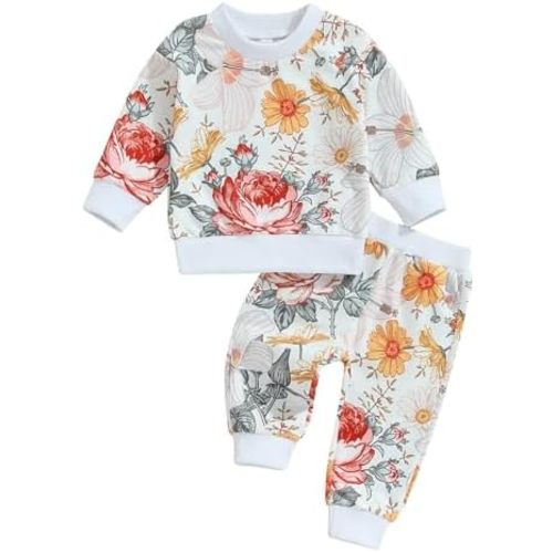 Fernvia Toddler Baby Girl Clothes 3 6 9 12 18 24 Months Fall Outfits Solid Long Sleeve Sweatshirt Tops + Pants Set
