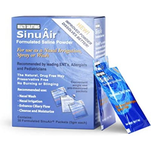 SinuAir Sinus Rinse Salt Solution - Saline Powder for SinuPulse System, Neti Pot Flush, Nasal Wash Squeeze Bottle, & Nose Irrigation, Enhanced Formulation & Cleaning for Sinuses, 30 Packets