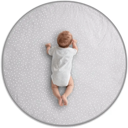 Byrd & Blume Round Baby Play Mat, Organic Cotton Soft Padded Nursery Floor Mat, Safe Hypoallergenic Baby Mat, Reversible, Foldable, Portable Infant Tummy Time Mat Fits Tents & Playpens (40"x40") Gray