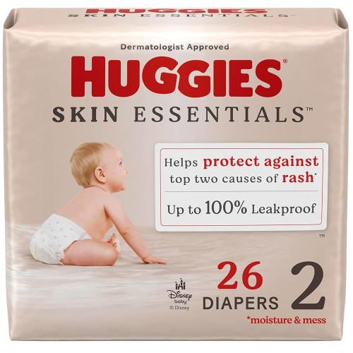 Huggies Size 2 Diapers, Skin Essentials Baby Diapers, Size 2 (12-18 lbs), 26 Count, Packaging May Vary