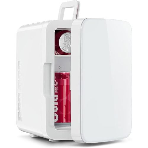 OSTBA 10L Mini Fridge, 10 Liter/15 Cans Mini Fridge for Bedroom, 110V AC/ 12V DC Thermoelectric Cooler and Warmer, Portable Mini Fridge for Skincare, Makeup, Drink, Car, Office, Bedroom, Dorm, White