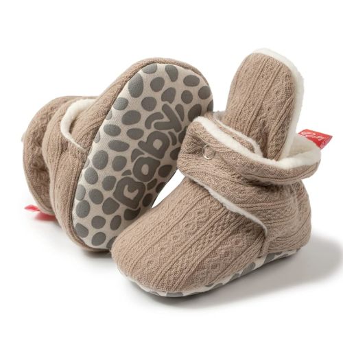 HsdsBebe Unisex Newborn Baby Cotton Booties Non-Slip Sole for Toddler Boys Girls Infant Winter Warm Fleece Cozy Socks Shoes