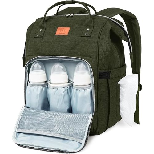 KeaBabies Baby Diaper Bag Backpack - Large Baby Bag for Boys, Girls, Waterproof Multi Function Travel Diaper Backpack with Changing Pad, Durable Travel Essentials for Moms and Dads (Dark Olive)