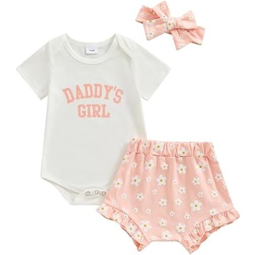 Newborn Baby Girl Clothes Mama's Girl Short Sleeve Romper Flower Ruffle Shorts Headband Set 3Pcs Summer Outfits