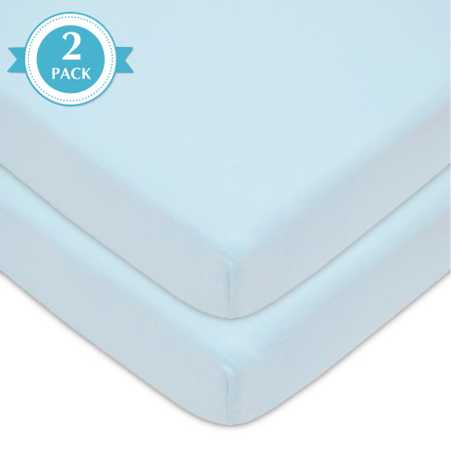 American Baby Company Cotton Jersey Knit 100% Cotton Playard Sheet Crib Bed Fitted Sheets, Blue (2 Pieces)