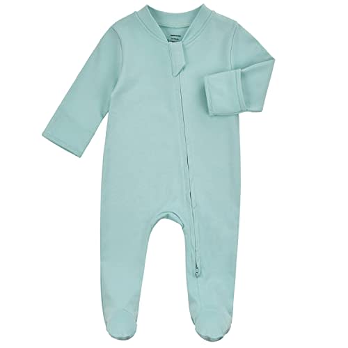Aablexema Organic Cotton Baby Footie Pajamas with Mittens Newborn Soft Zip Sleeper