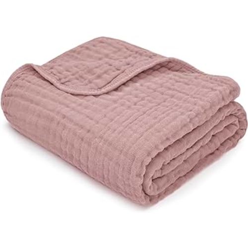 Comfy Cubs Baby Muslin Blanket, Swaddle for Newborns and Toddlers, Large 40” x 40” Cover, 6-Layer Plush Softness for Infant Swaddling, Receiving, or Tummy Time, Shower Gift (Mauve, Baby - Muslin)