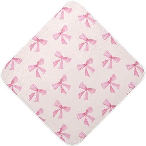 Burbuja Pink Bow Baby Bath Towel - Soft Absorbent Muslin Cotton Hooded Towel for Newborn Infant Toddler, 30x30 in