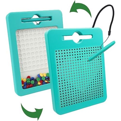 2-in-1 Double-Sided Magnetic Drawing Board for Kids & Toddlers Magnet Doodle Board with Beads, Magnetic Dot Art Toys, Road Trip Car Activities for Kids