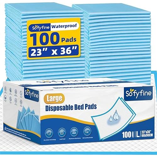 100 Count Chucks Pads Disposable 23"x36", Leakproof Adults Incontinence Bed Pads, Waterproof Underpads for Elderly, Extra Large Puppy Pee Pad, Baby Changing Liner