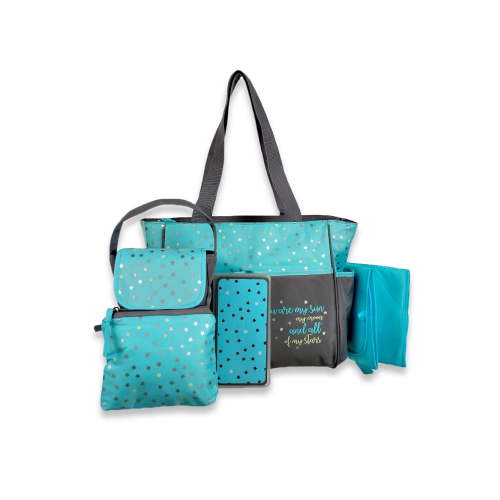 Baby Essentials Stars 5-Piece Diaper Bag Set Color: green/gray Size: one size