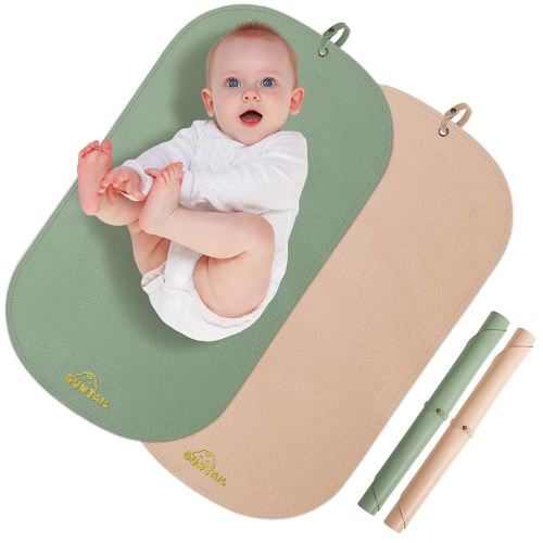 Portable Baby Diaper Changing Mat,Soft Faux Leather, Wipeable & Easy to Clean,for Home or Travel, Waterproof, with Storage Strap,Easily Put into Diaper Bag,30 x 17 in (Beige & Sage Green)
