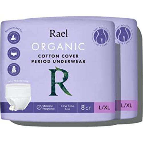 Rael Disposable Underwear for Women, Organic Cotton Cover - Incontinence Pads, Postpartum Essentials, Disposable Underwear, Unscented, Maximum Coverage (Size L-XL, 16 Count) : Health & Household