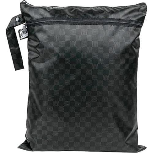 Bumkins Waterproof Wet Dry Bag for Baby, Travel, Swim Suit, Cloth Diapers, Pump Parts, Pool, Gym Clothes, Toiletry, Hook to Stroller, Pack for Daycare, Zip Bag, Wetdry Packing Pouch, Black Check