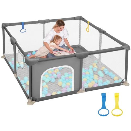 Dripex Baby Playpen, 48"×48" Play Pens for Babies and Toddlers, Safe Anti-Fall Play Yard with Gates, Baby Fence with Breathable Mesh, Indoor & Outdoor Kids Activity Center, Anchor Grey