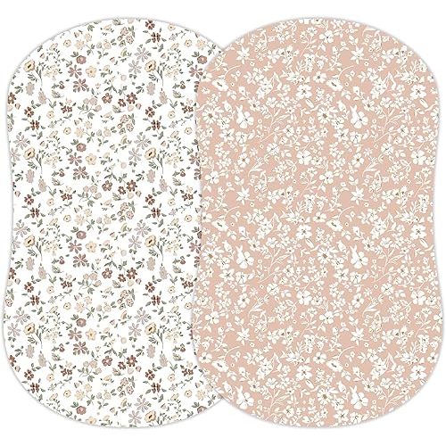 Baby Bassinet Sheets Girl (Fleurette) 2-Pack - Fitted Bedside Bassinet Sheets - Buttery Soft Cotton Blend for Standard Mattress Pad - Compatible with Halo BassiNest