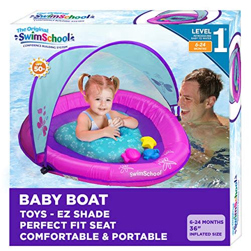 SwimSchool Deluxe Baby Pool Float- 6-24 Months - Pink/Aqua