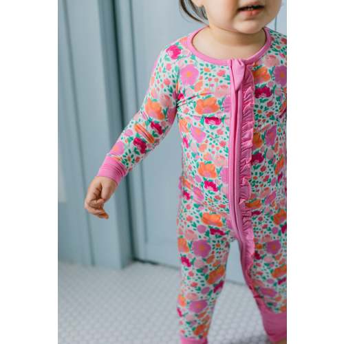 Pink and Green Floral Bamboo Romper I Poppy Kids Co