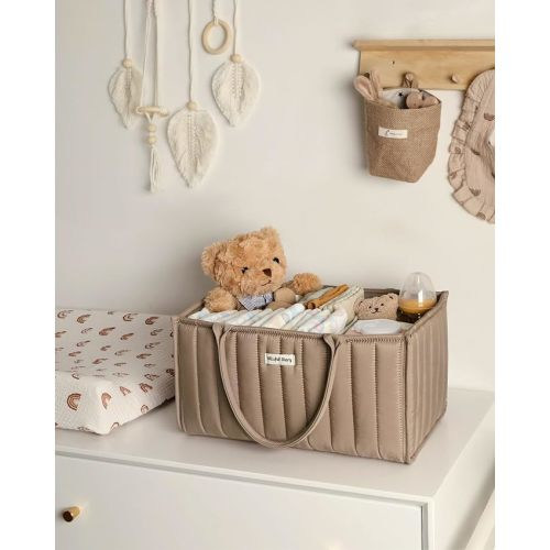 Blissful Diary Baby Diaper Caddy Organizer, Gift for Baby Shower List, Newborn Essentials, Baby Registry Must Have, Baby Birthday-Stylish Baby Diaper Caddy Basket With A Baby Burp Cloth - Mocha Brown - Mocha Brown + 1 Burp Cloth