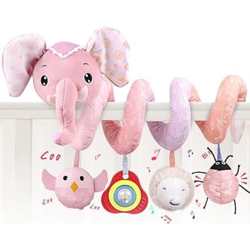Car Seat Toy for Baby, Infant Baby Spiral Plush Toys Stroller Toys Hanging Crib Activity Toy for Crib Bed Stroller Car Seat, Hanging Rattle Toy