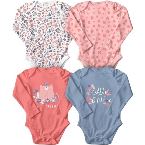 WINK & BLINk Organic Baby Bodysuits, 4-Pack Long-Sleeve One-Pieces, 100% Organic Cotton - 6M - Magic Forest