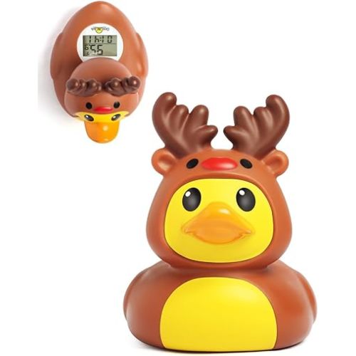 Baby Bath Thermometer Newborn and Pregnancy Christmas Moose and Duck Shape Baby Water Thermometer for Bathtub,Timing and Temp Alert Bath Temperature Toy