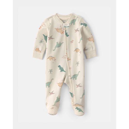 Baby Dinosaur 100% Cotton 2-Way Zip Sleep & Play Pajamas - Ivory