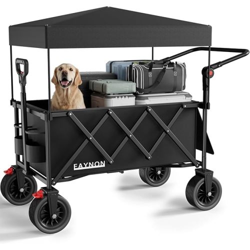 3 in 1 Collapsible Wagon with 300lbs Weight Capacity,150L Heavy Duty Utility Cart with Removable Canopy,with Big All-Terrain Beach Wheels & Drink Holders,Gray