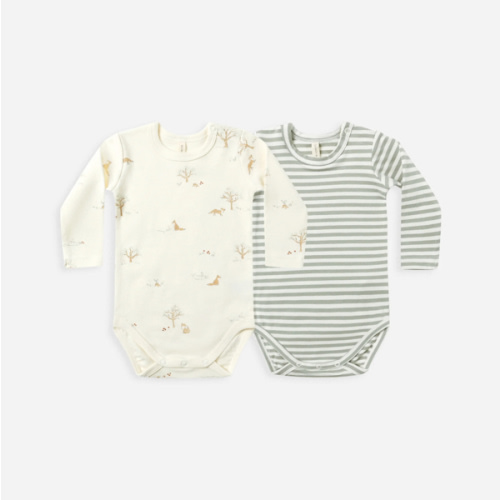 Jersey Bodysuit, 2 Pack || Fox Land, Fern Stripe – Quincy Mae
