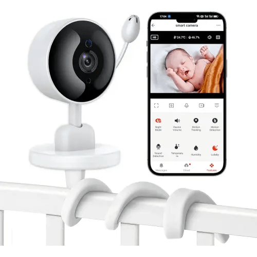 Baby Monitor with Camera and Audio, 2K WiFi Indoor Video Baby Camera with Mount, Motion & Cry Detection, Temp & Humidity Sensor, Night Vision, 2 Way Audio, 4 Lullabies, App Control