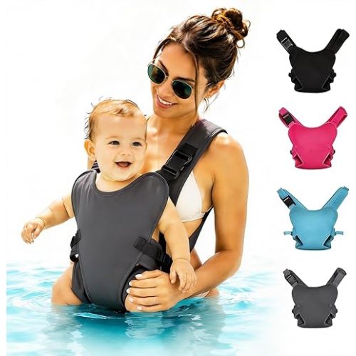 Water Baby Carrier for Swimming, Ergonomic Waterproof Infant Chest Holder for Newborn Toddlers with Adjustable Straps, Lightweight Neoprene Baby Sling for Pool Beach Bath (Grey)