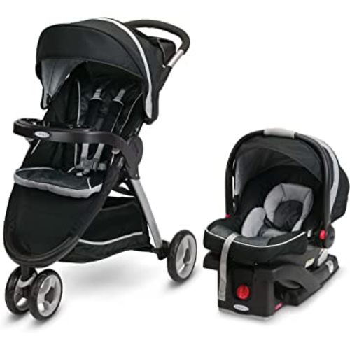 Graco FastAction Fold Sport Travel System | Includes the FastAction Fold Sport 3-Wheel Stroller and SnugRide 35 Infant Car Seat, Gotham